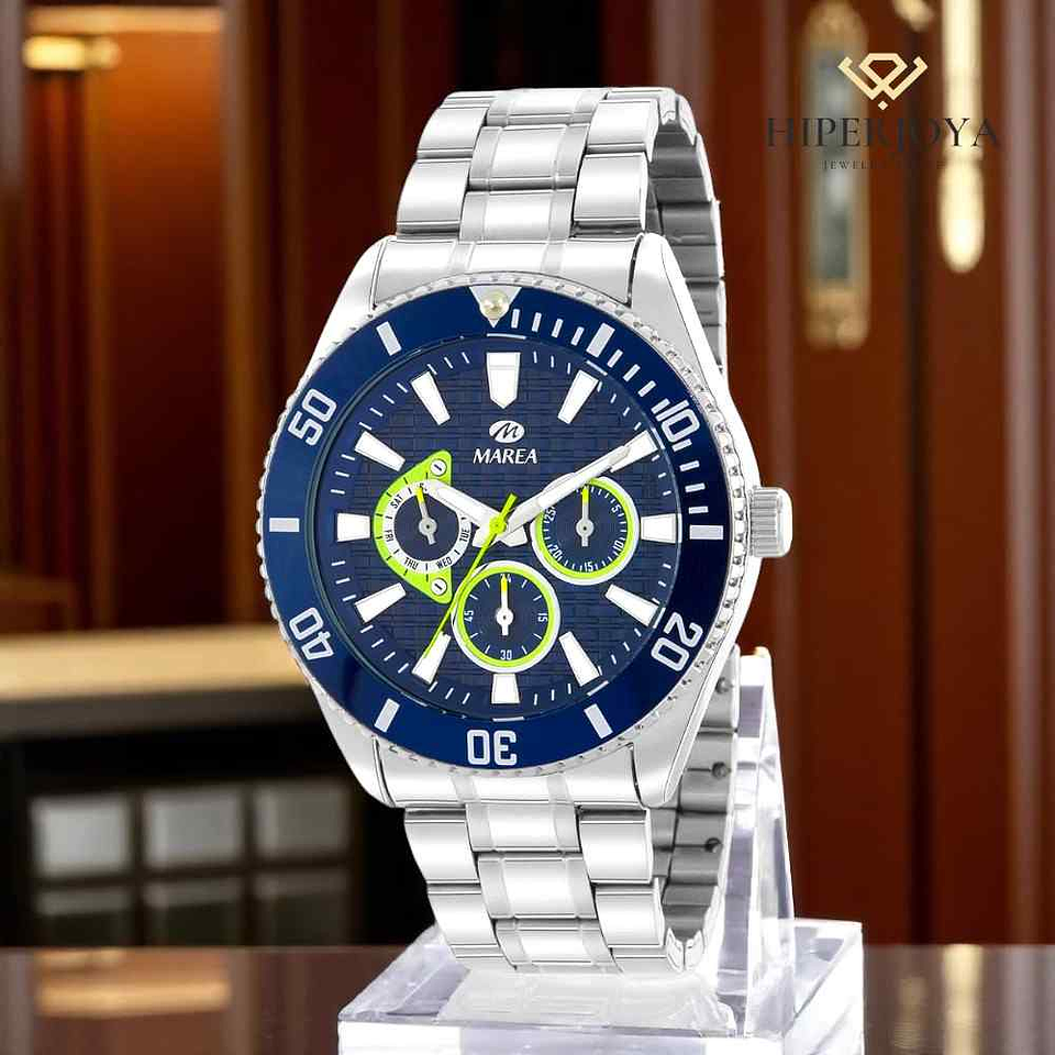 Reloj de acero multifunción azul  3