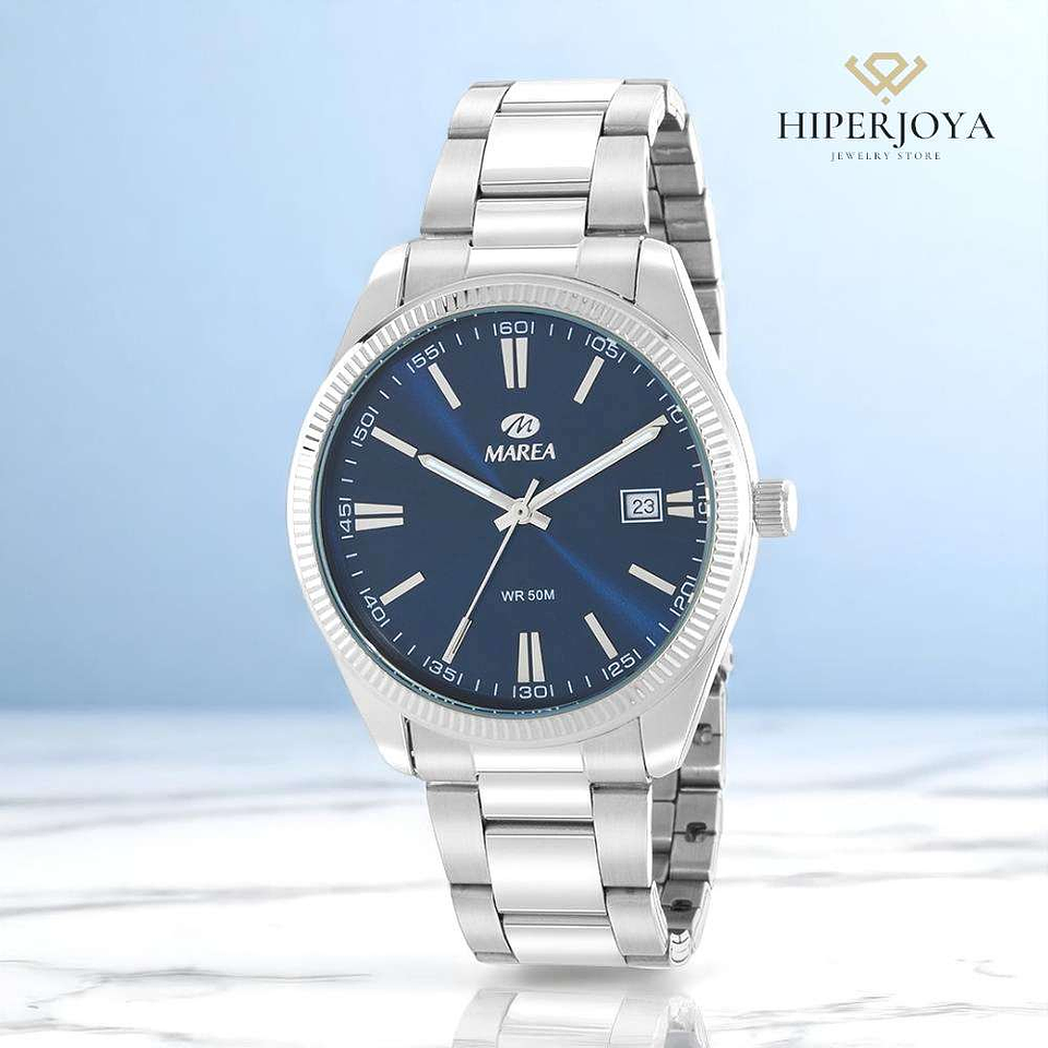 Reloj de acero tres agujas azul para hombre  3