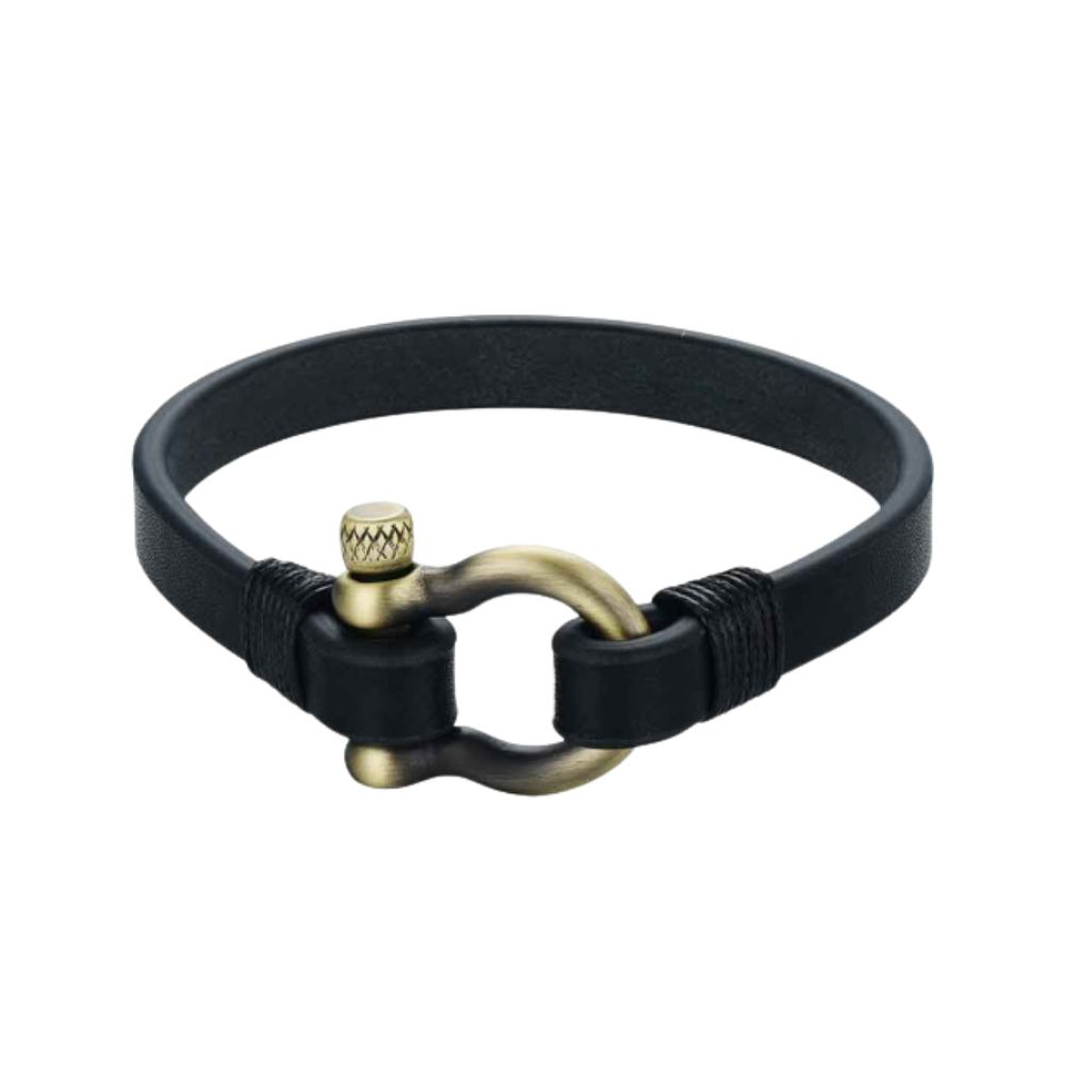 Pulsera de caballero con hilos y cuero negro 1