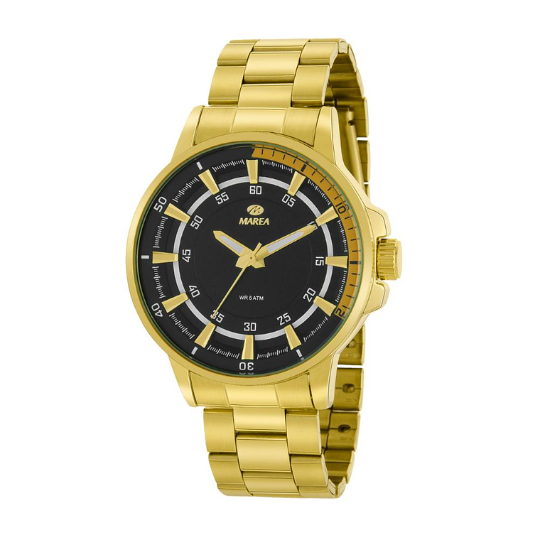 Reloj dorado de acero con tres agujas  1