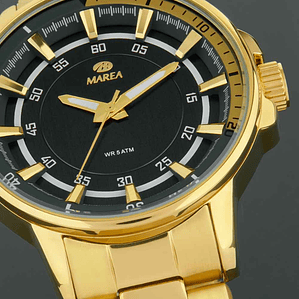 Reloj dorado de acero con tres agujas 