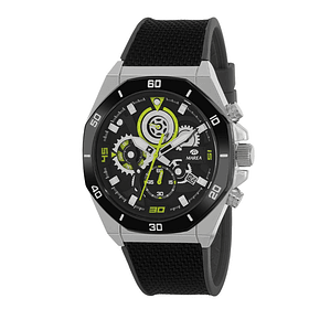 Reloj con tres agujas negro y lima 