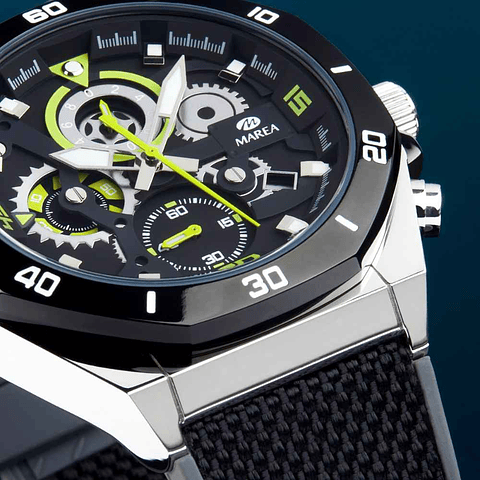 Reloj con tres agujas negro y lima 