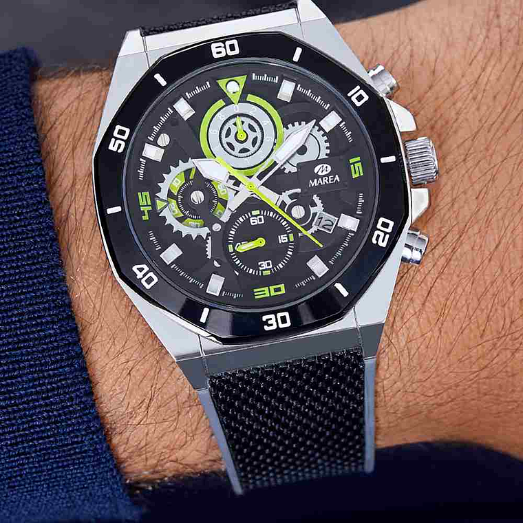 Reloj con tres agujas negro y lima  4