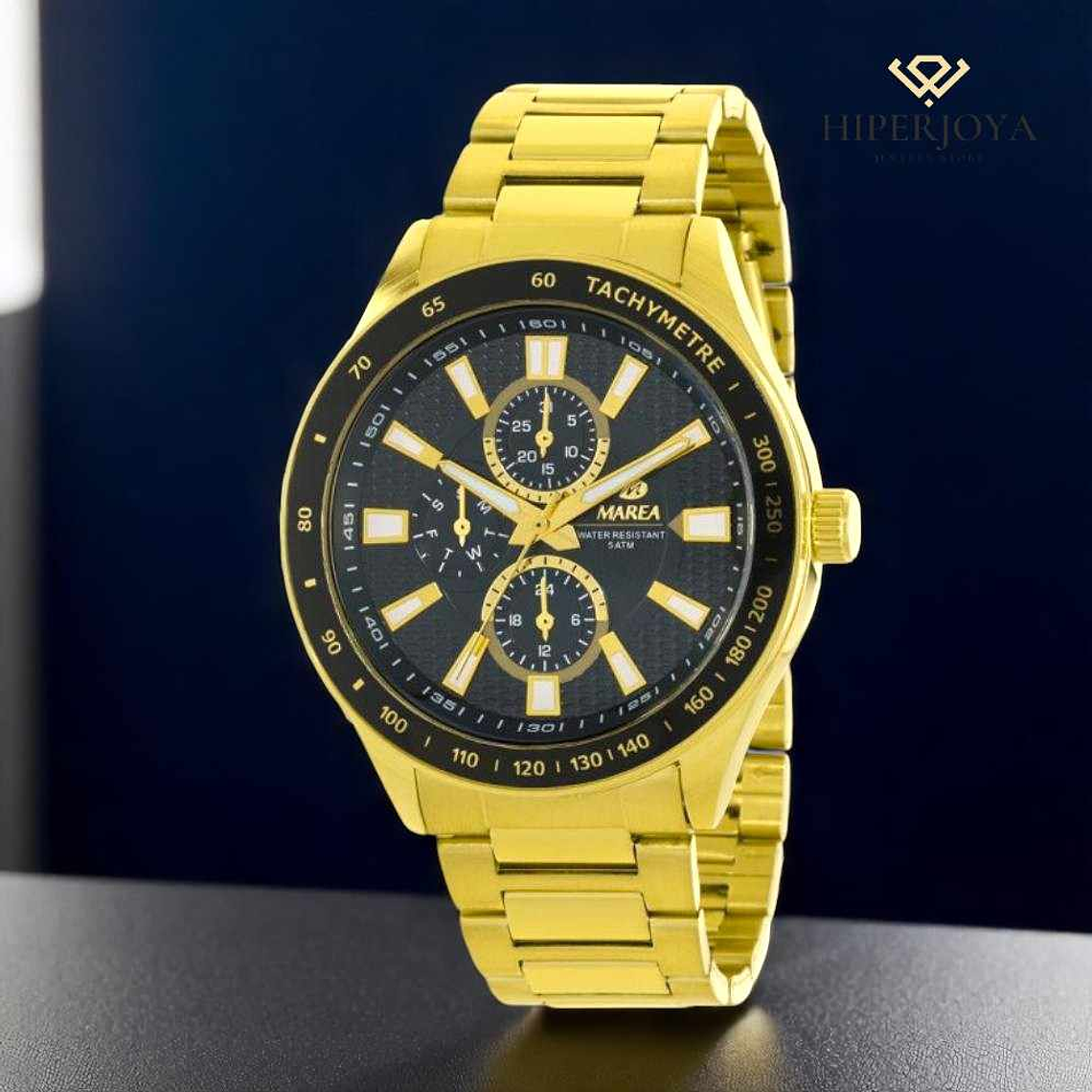 Reloj de acero dorado para caballero  3