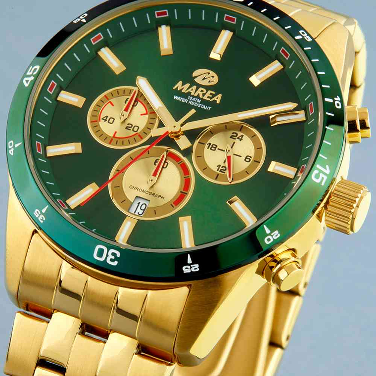 Reloj de acero dorado con verde para hombre  3