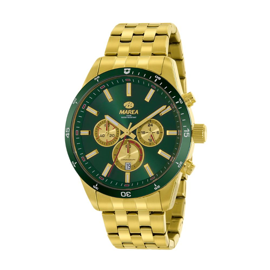 Reloj de acero dorado con verde para hombre  1