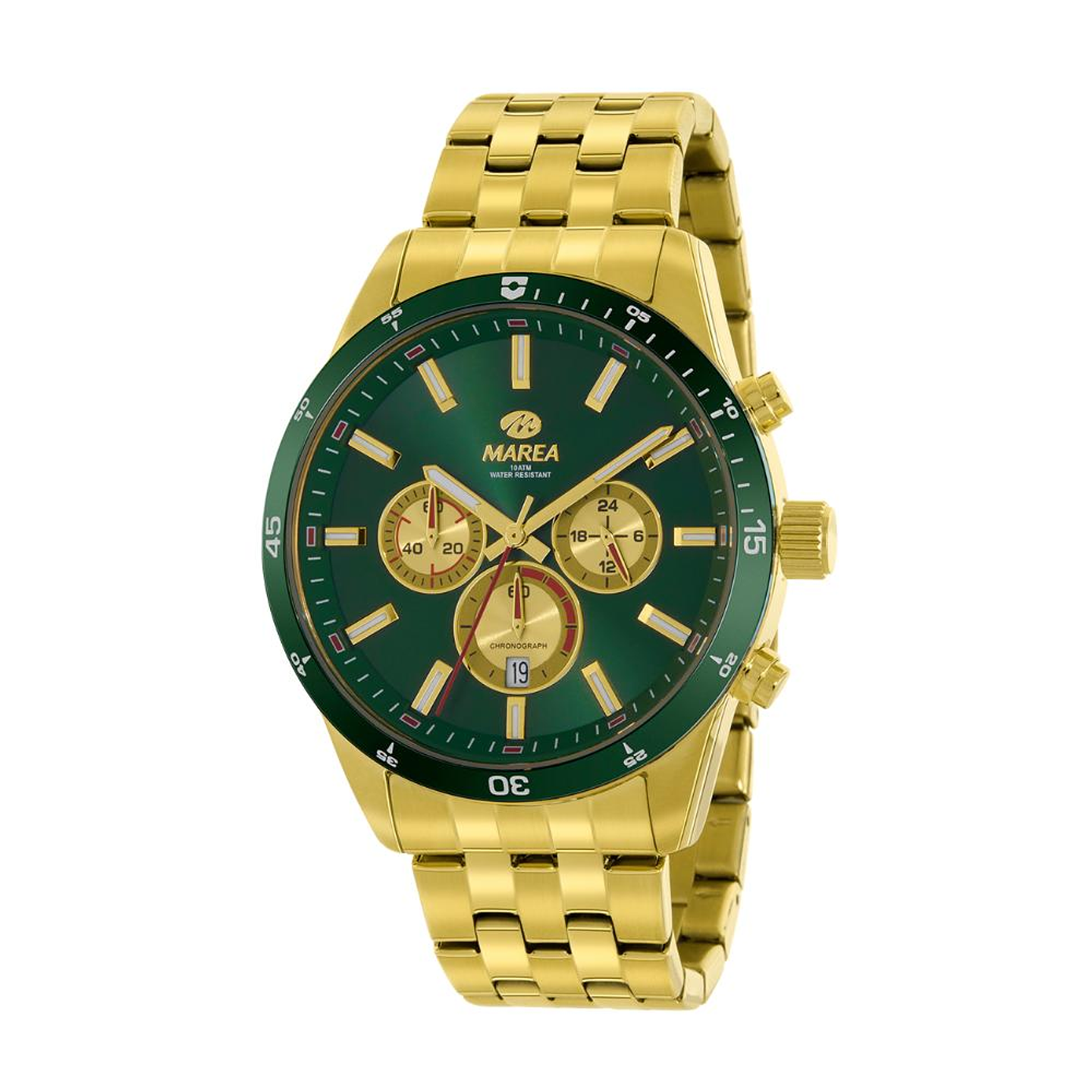 Reloj de acero dorado con verde para hombre  1