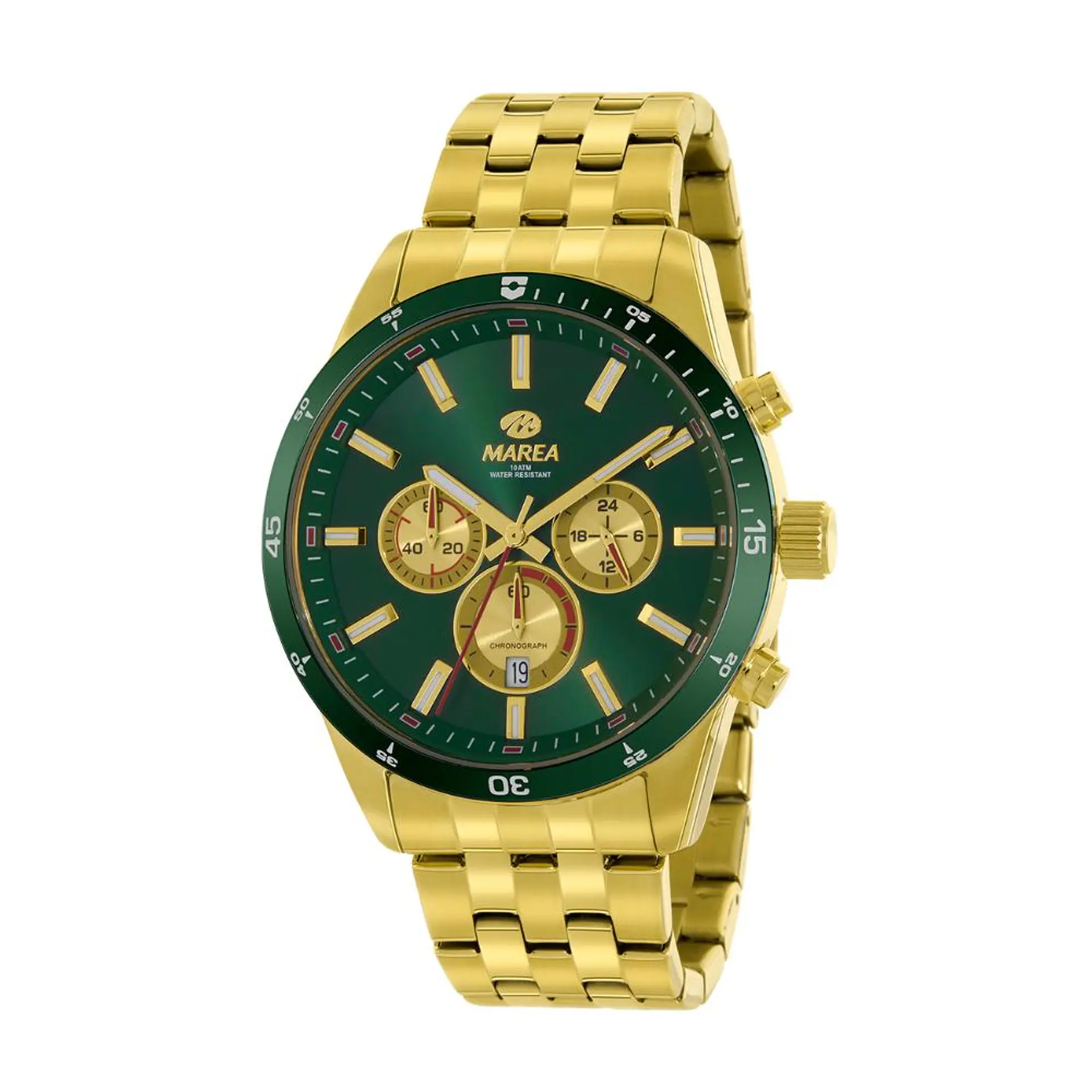 Reloj de acero dorado con verde para hombre  1