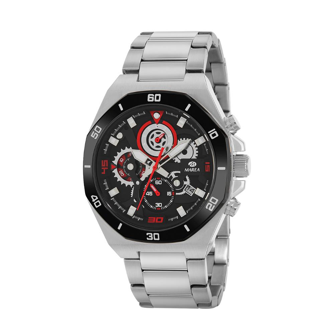 Reloj de acero negro con rojo  1