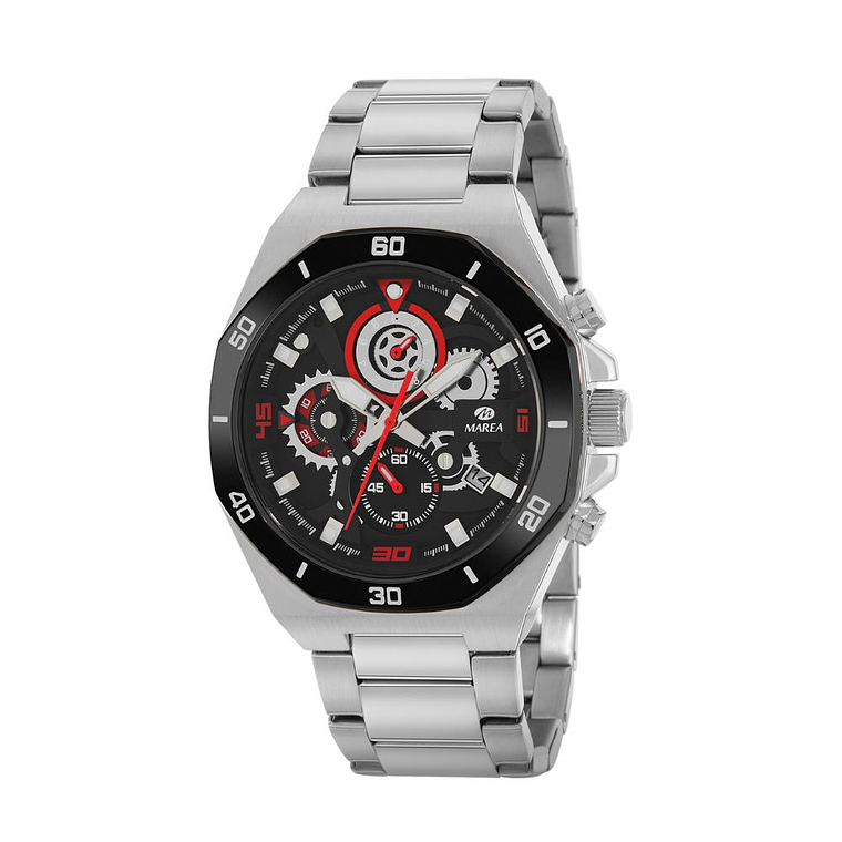 Reloj de acero negro con rojo  1