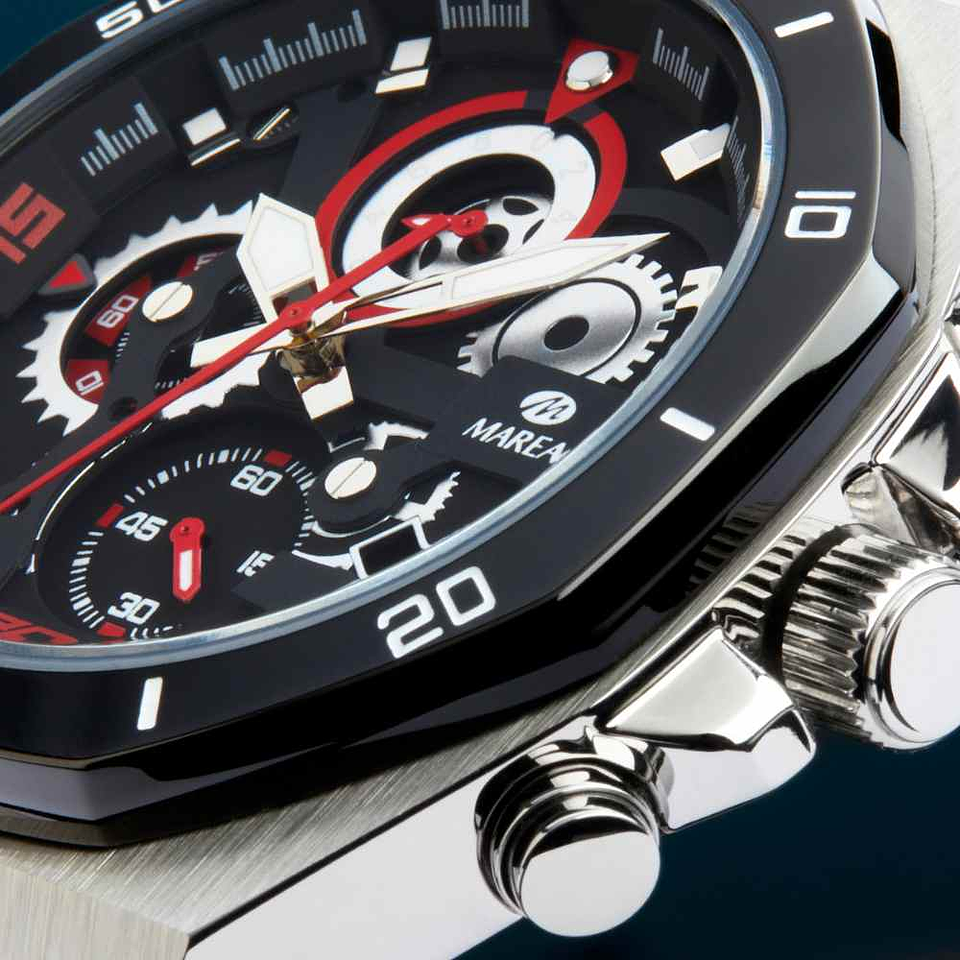 Reloj de acero negro con rojo  2