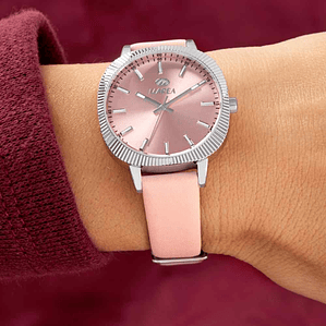 Reloj de piel rosa para mujer