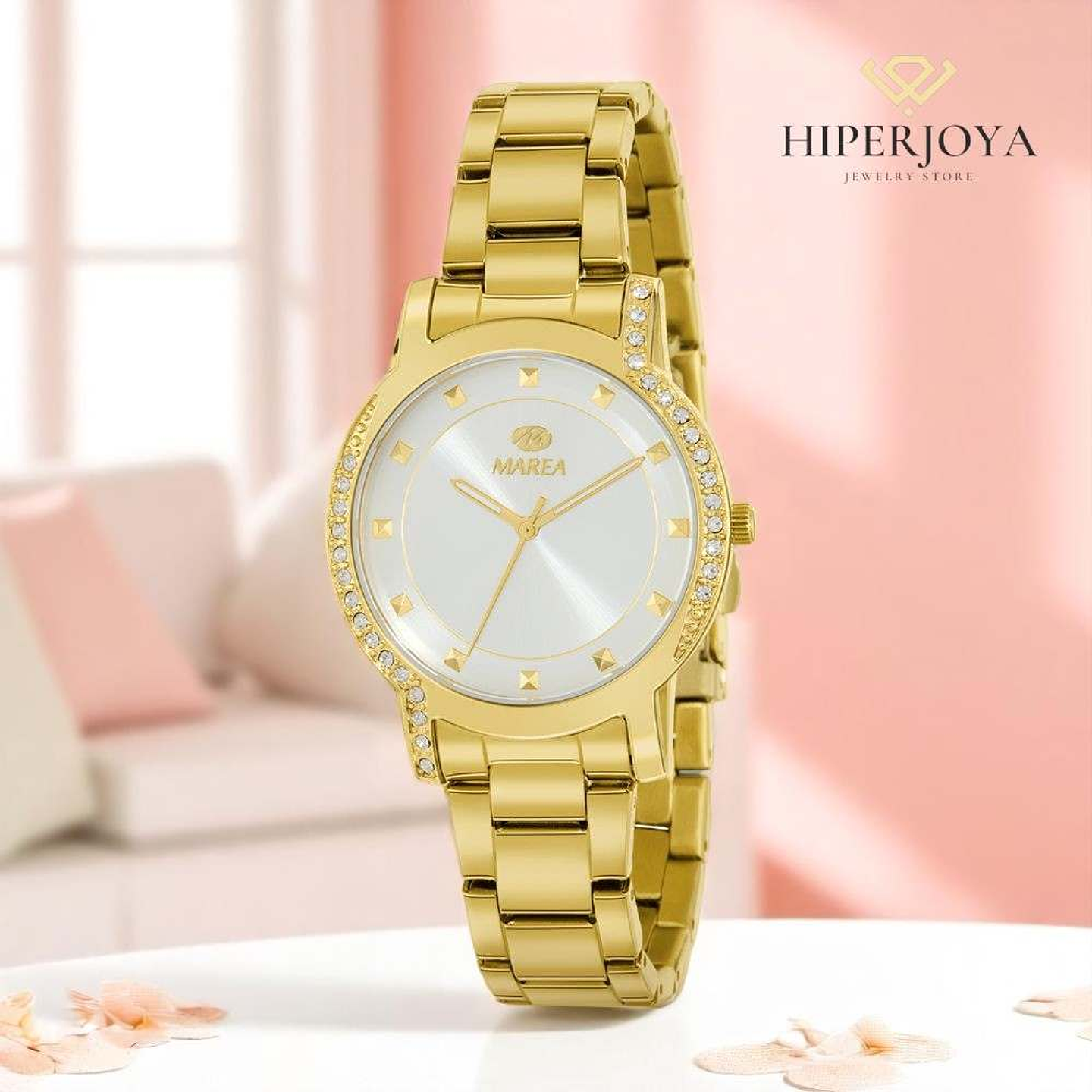 Reloj para mujer en acero dorado y circonitas  3