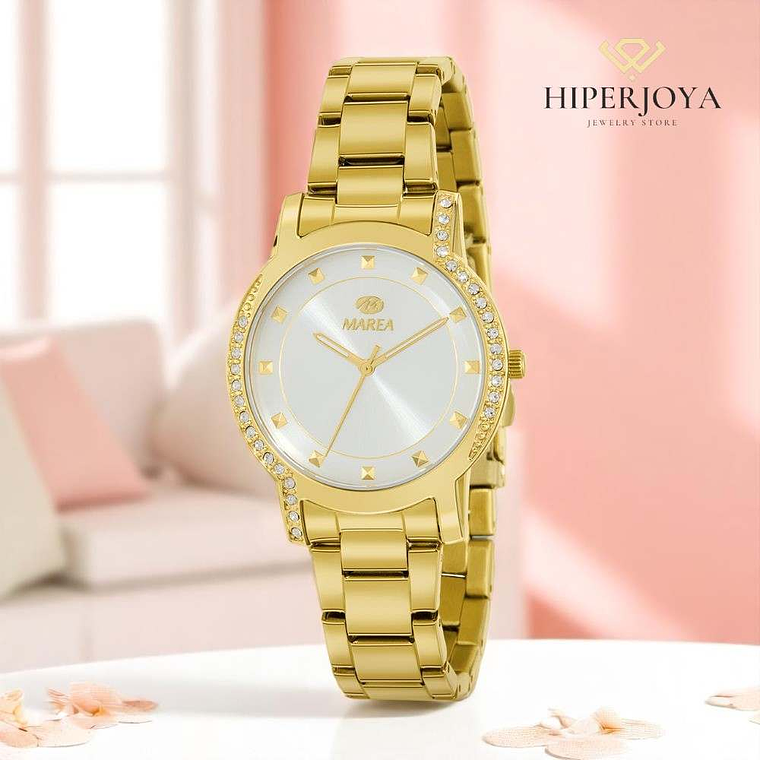 Reloj para mujer en acero dorado y circonitas  3