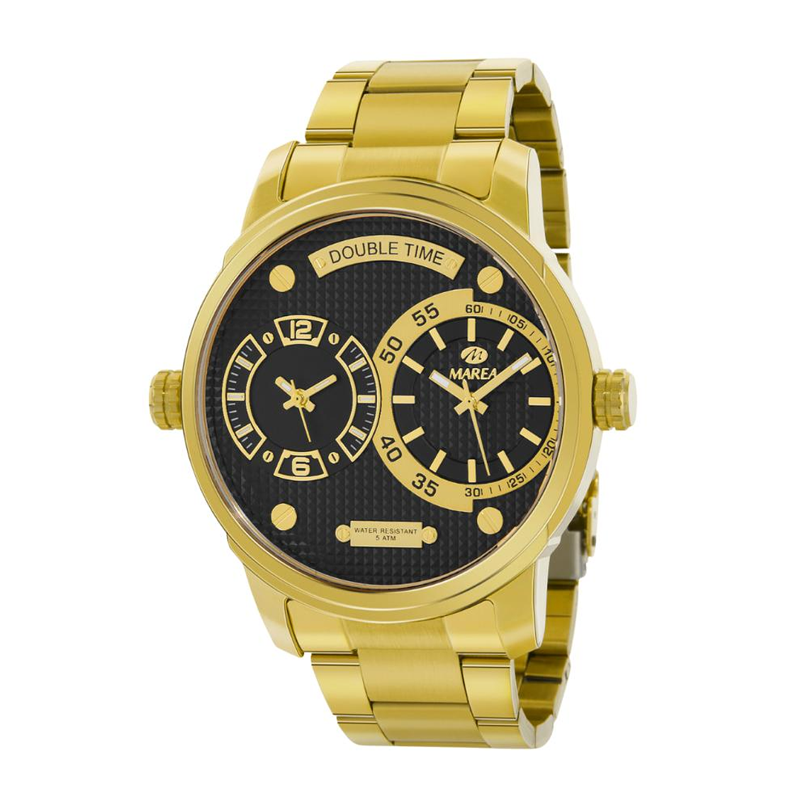 Reloj de acero dorado doble horario  2