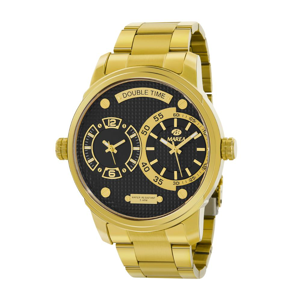 Reloj de acero dorado doble horario  2