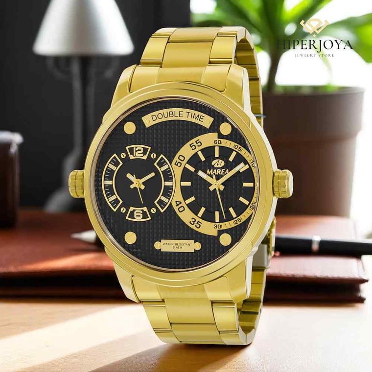 Reloj de acero dorado doble horario  3