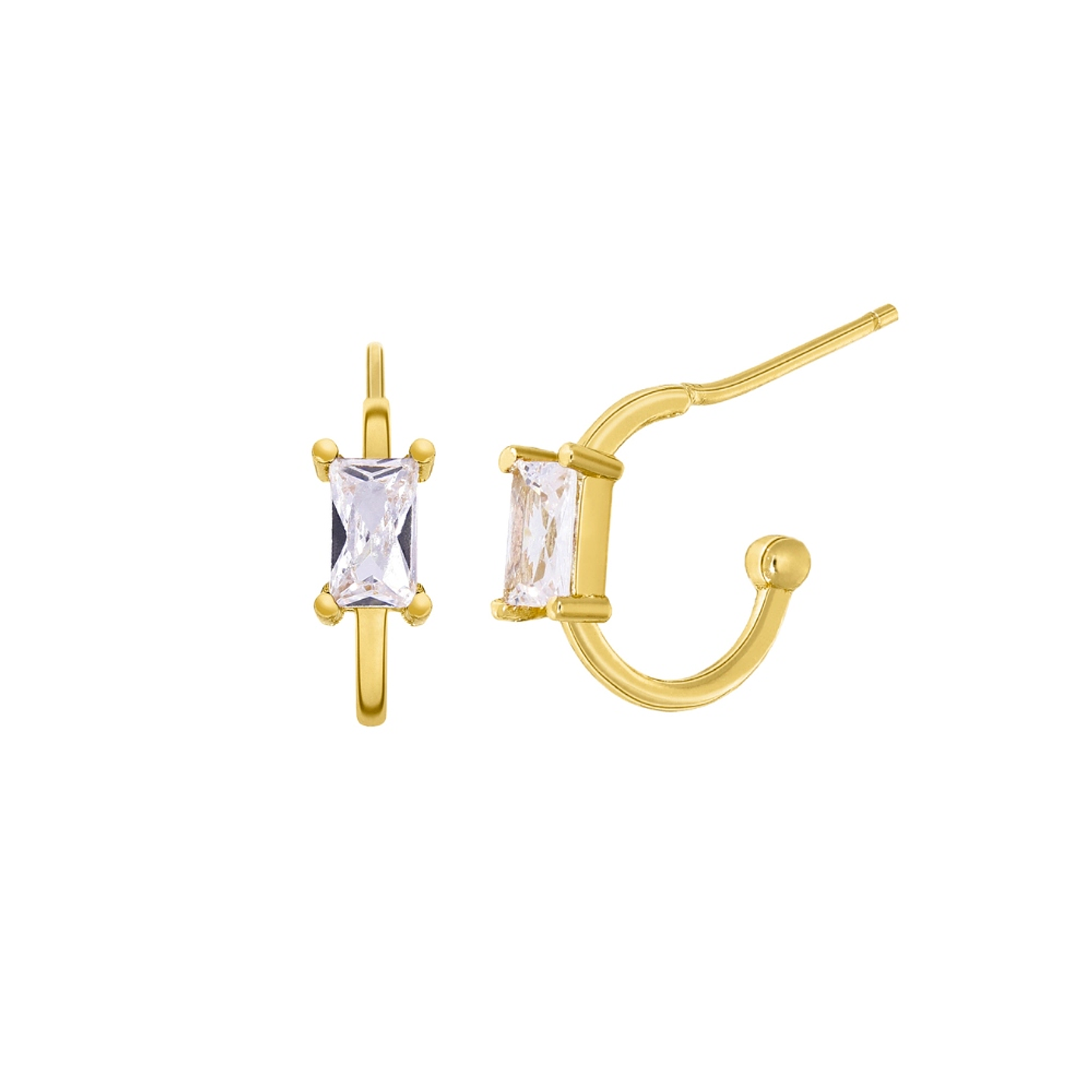 Pendiente aro baguette con baño de oro  1