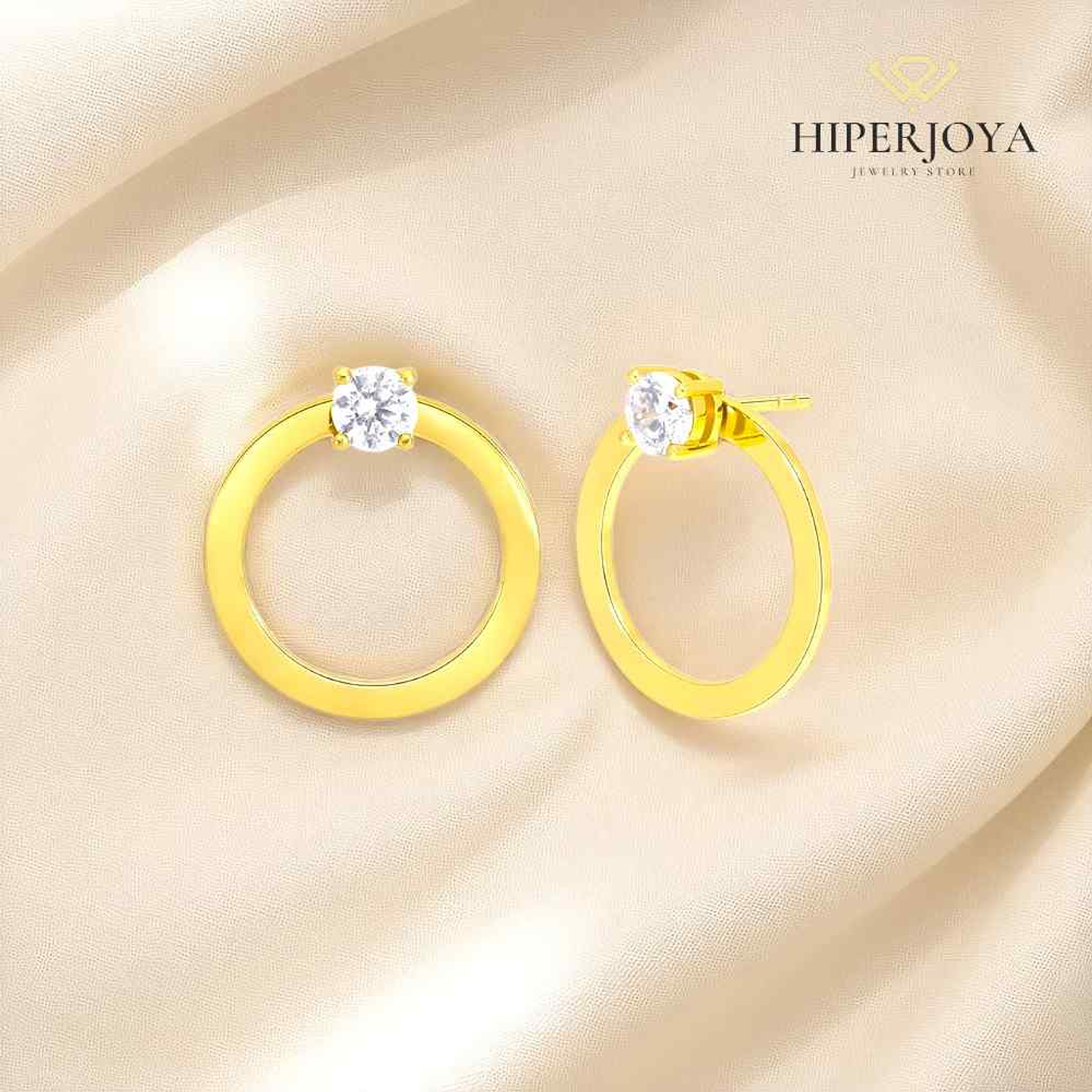 Pendientes redondos en plata de ley con baño de oro  4