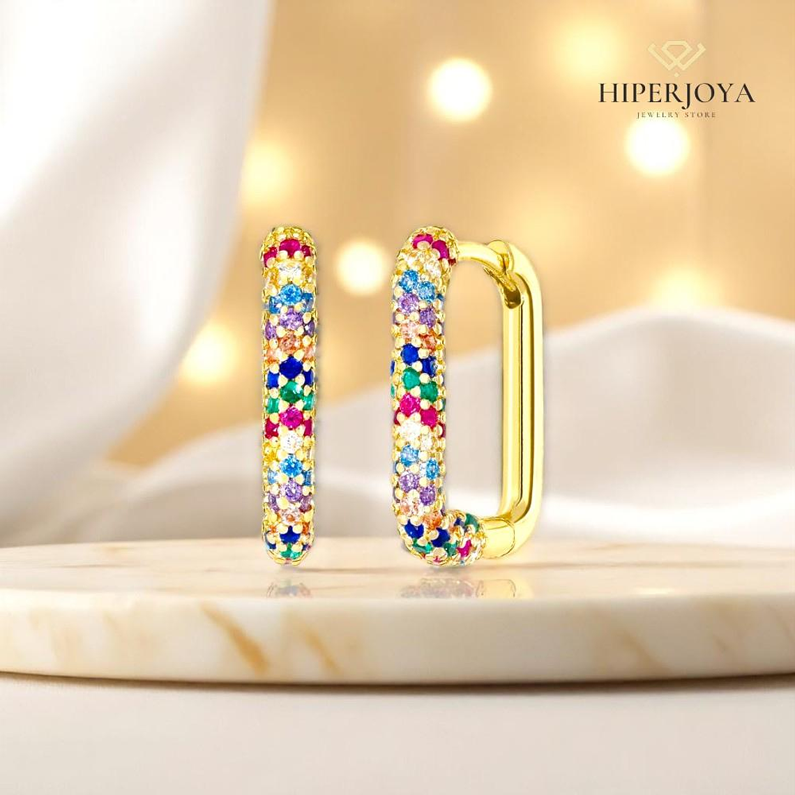 Pendiente rectangular cubierto de circonitas multicolor  2