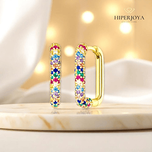 Pendiente rectangular cubierto de circonitas multicolor 