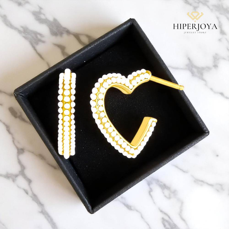 Pendientes en forma de corazón con perlas 2