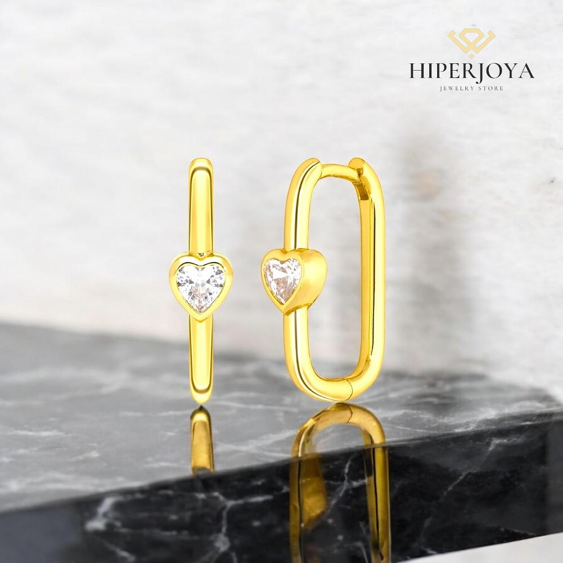 Pendientes rectangulares con circonita en forma de corazón 2