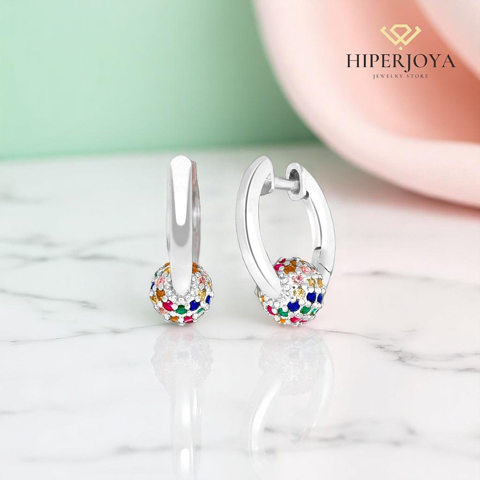 Pendiente hoop con circonitas multicolor  2