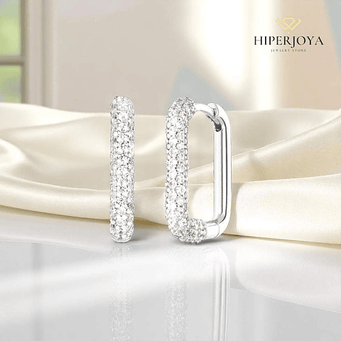 Pendiente rectangular recubierto de circonitas plata 