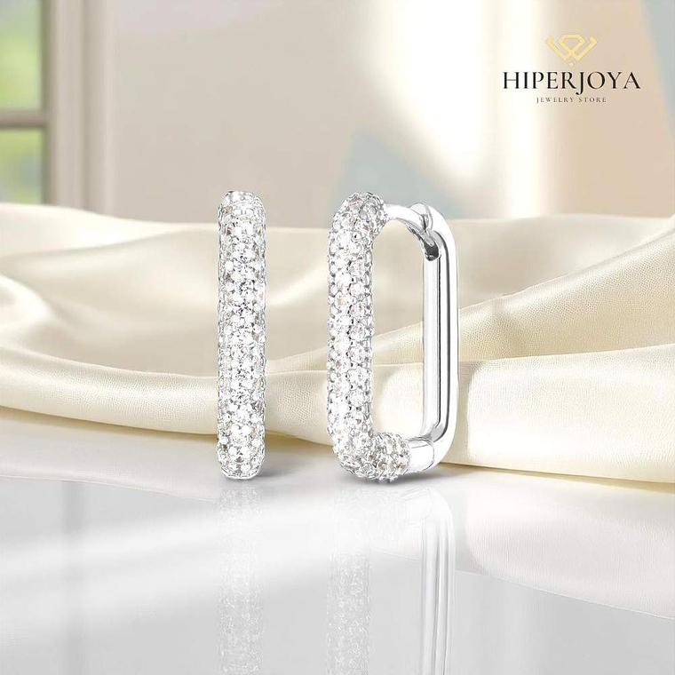 Pendiente rectangular recubierto de circonitas plata  2