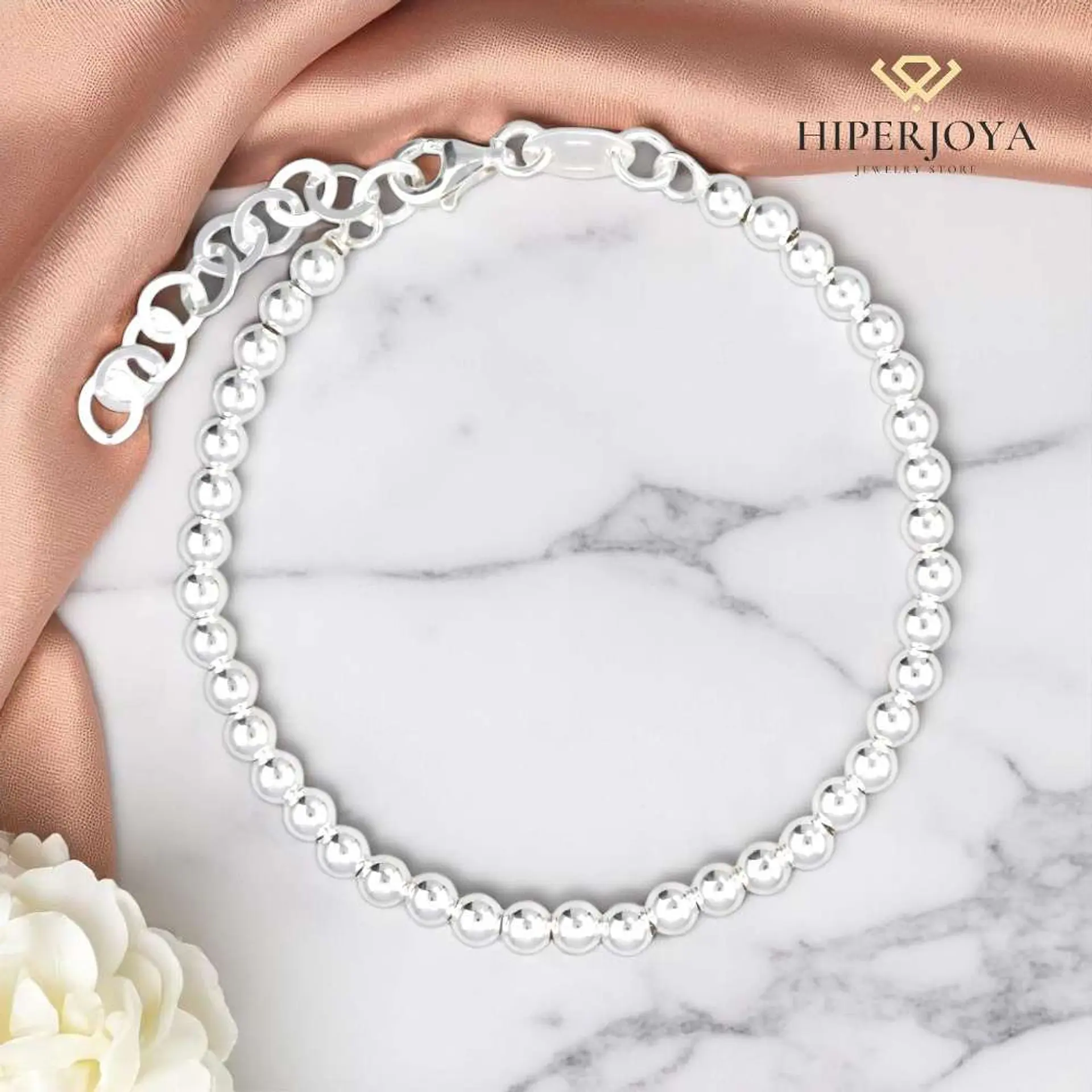 Pulsera de bolas lisas plateadas  2