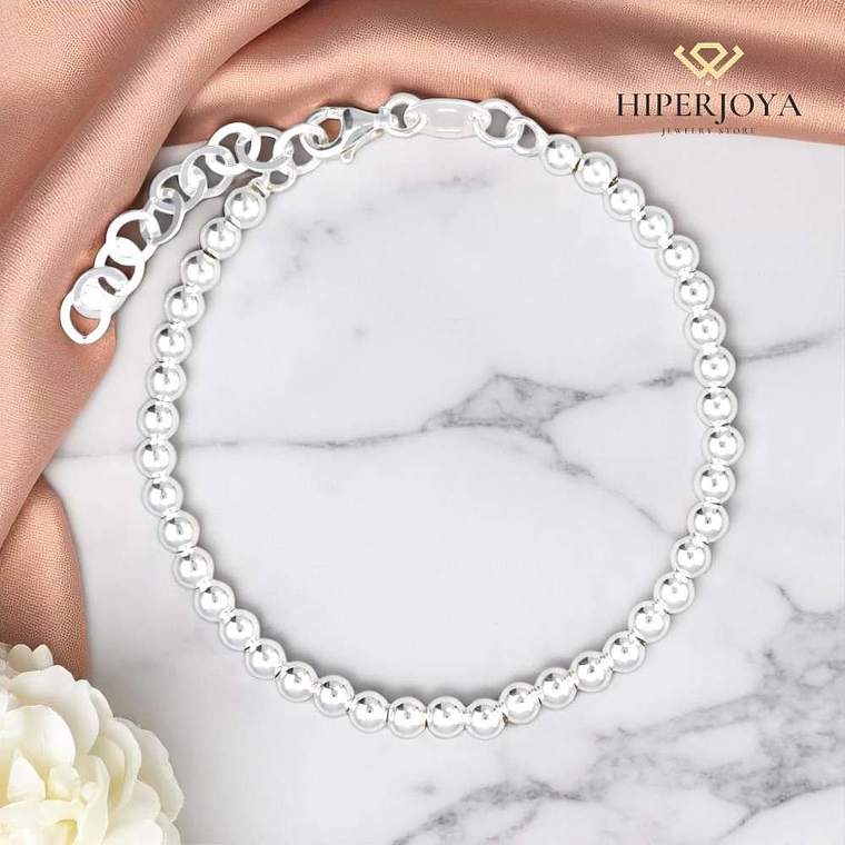 Pulsera de bolas lisas plateadas  2