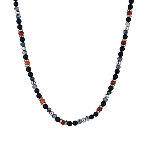 Collar con ágata negra, roja y piedra azul