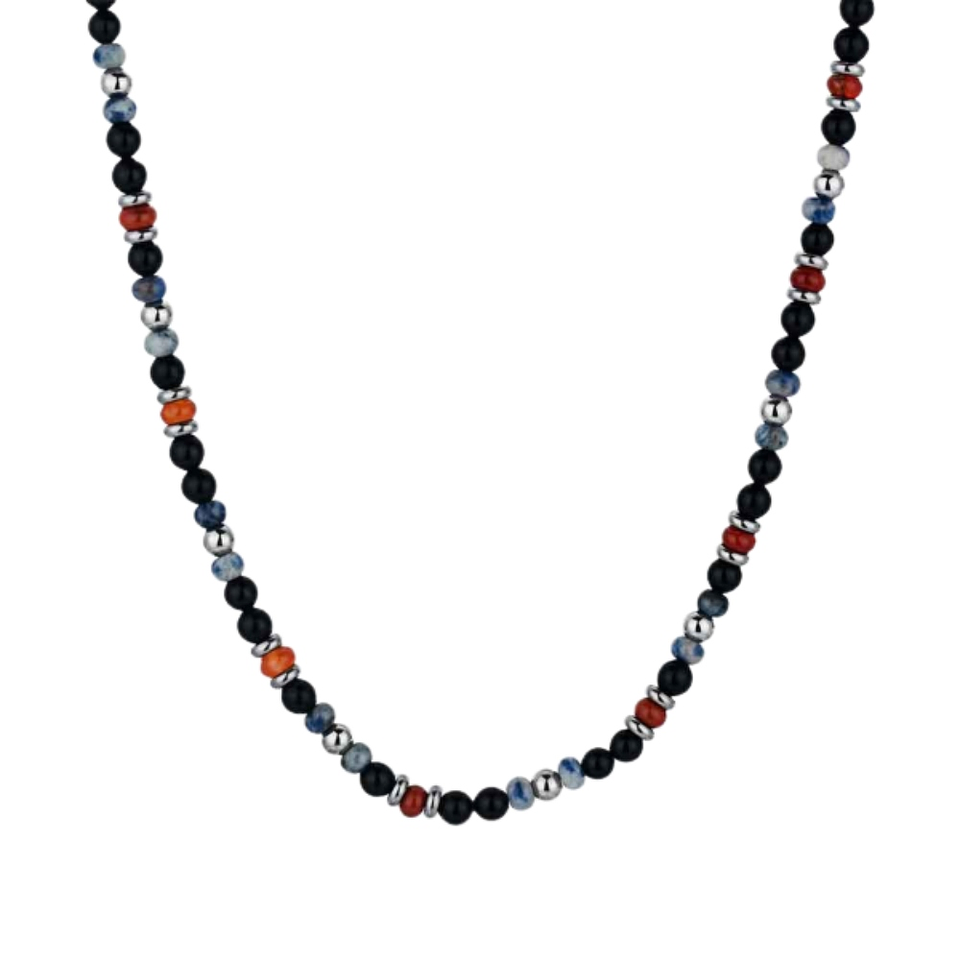 Collar con ágata negra, roja y piedra azul 1