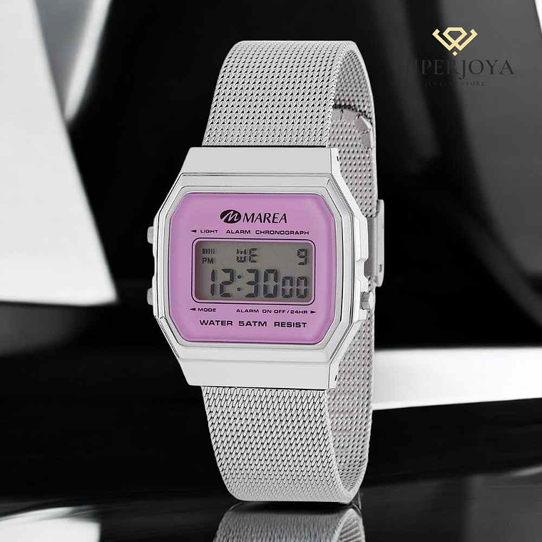 Reloj digital pantalla LCD color lila 3