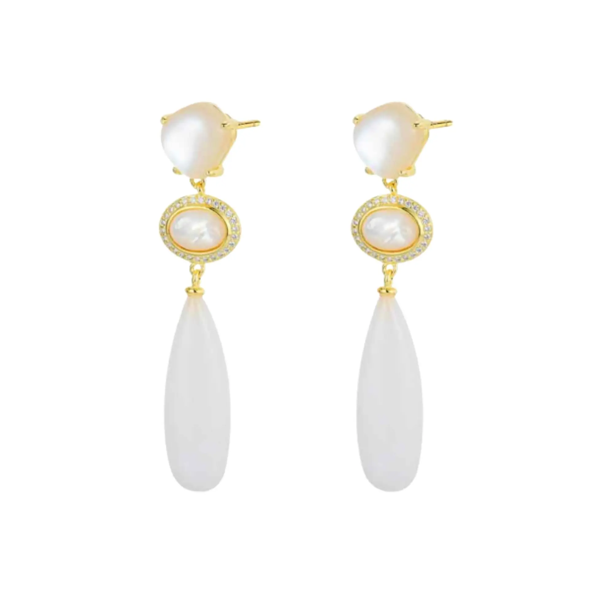 Pendientes de piedra natural jade blanco  1