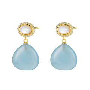 Pendientes de piedra natural madre perla y aguamarina