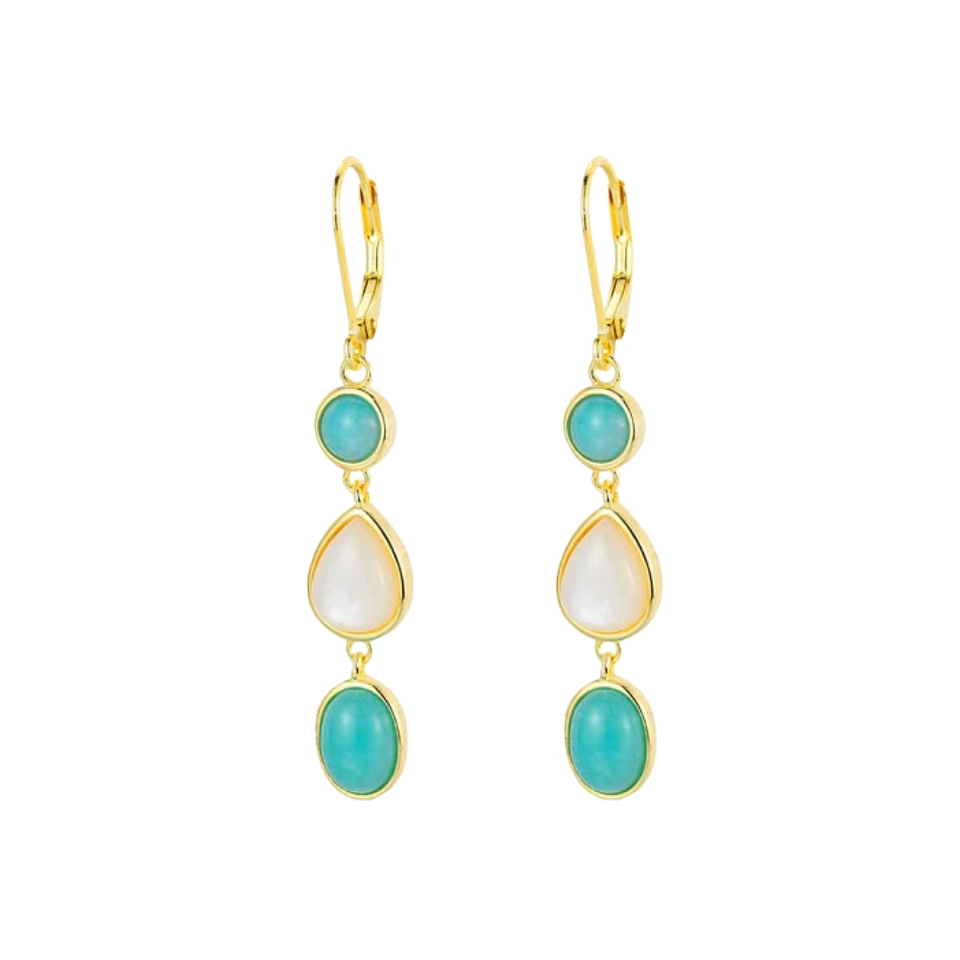 Pendientes de piedras naturales madre perla y amazonita 1