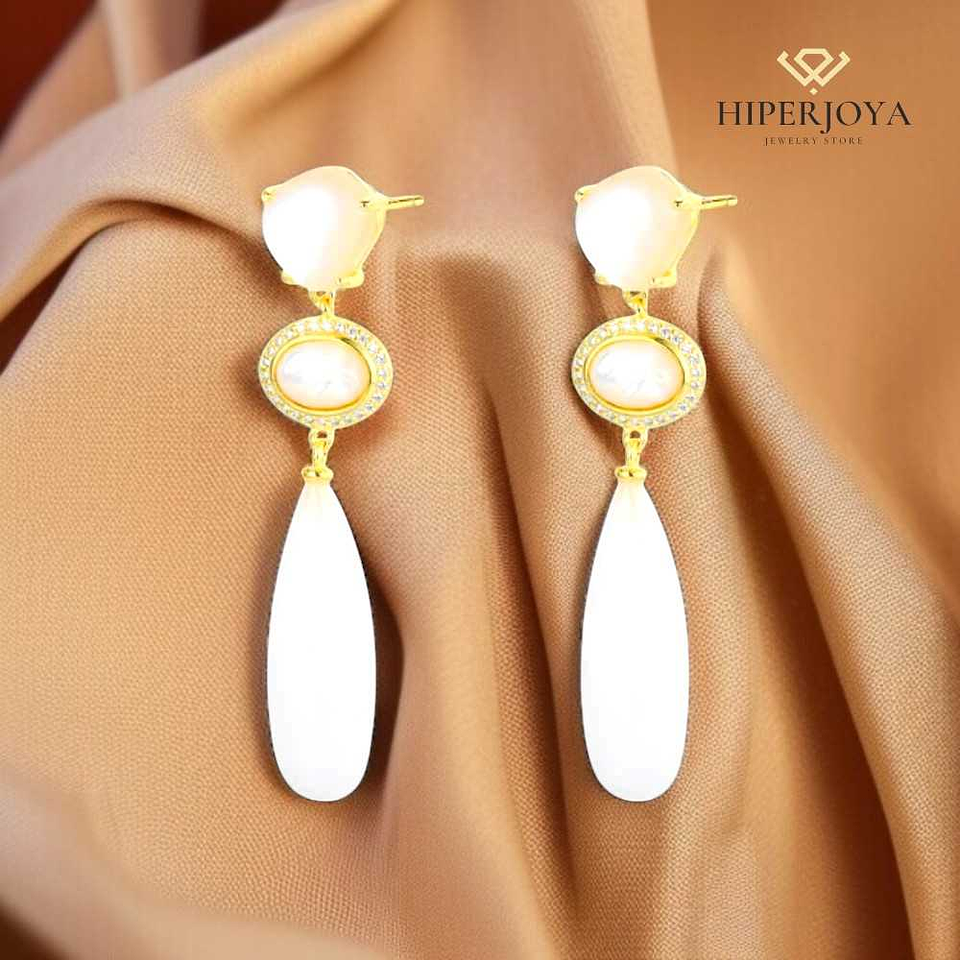 Pendientes de piedra natural jade blanco  2