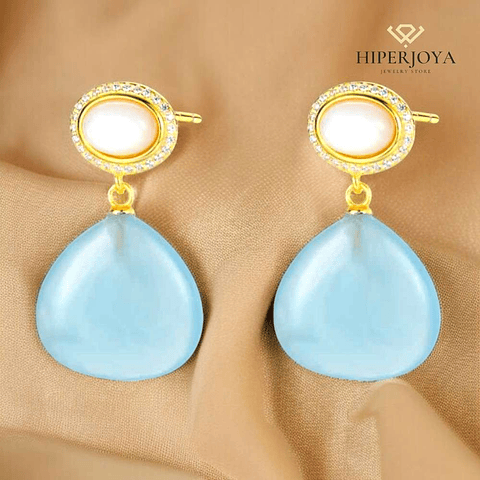 Pendientes de piedra natural madre perla y aguamarina