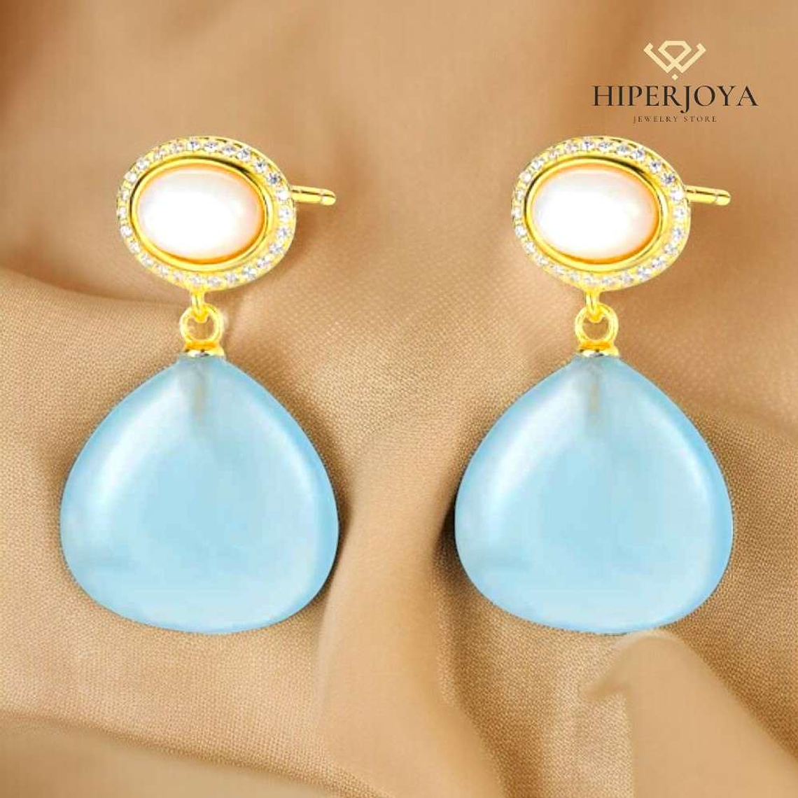 Pendientes de piedra natural madre perla y aguamarina 2