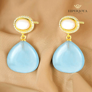 Pendientes de piedra natural madre perla y aguamarina