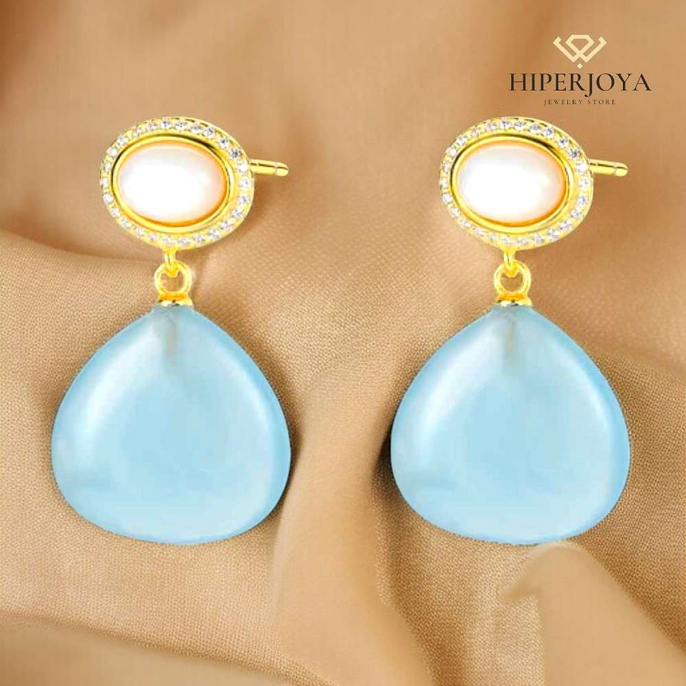 Pendientes de piedra natural madre perla y aguamarina 2