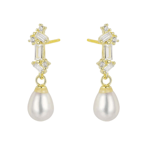 Pendiente de plata chapado con perla natural