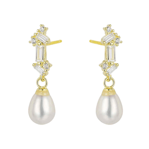 Pendiente de plata chapado con perla natural