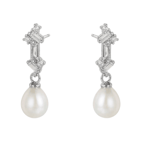 Pendiente de plata rodiado con perla natural 