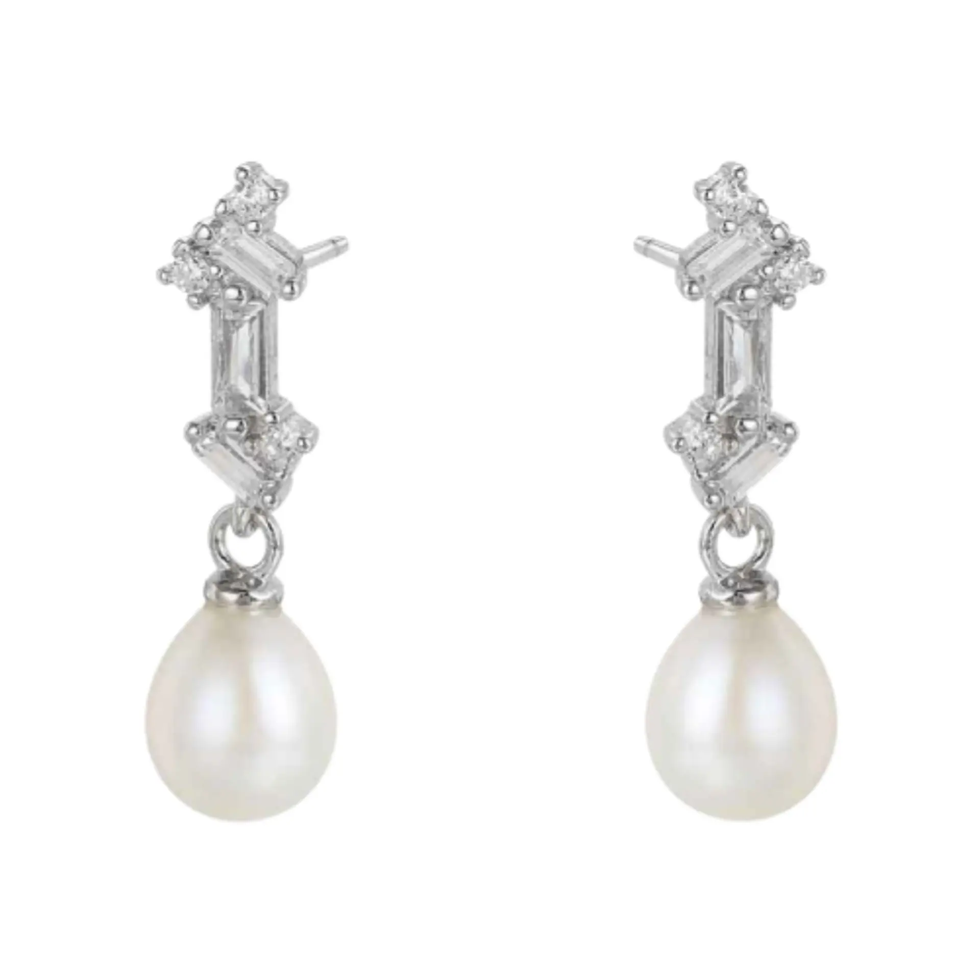 Pendiente de plata rodiado con perla natural  1