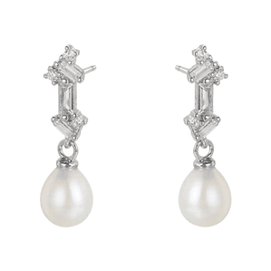 Pendiente de plata rodiado con perla natural 