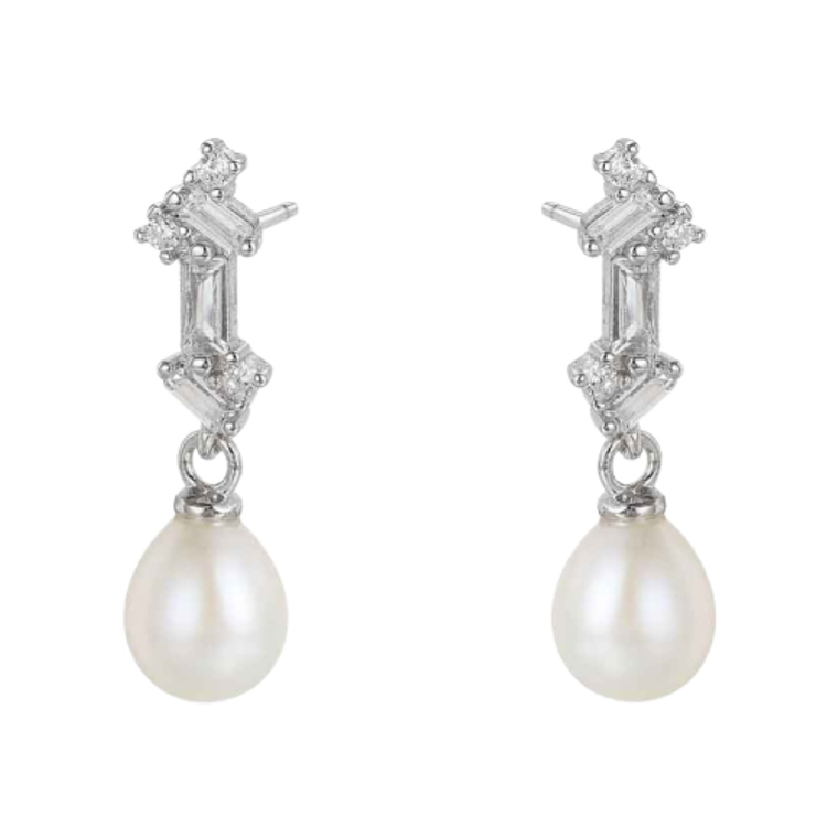 Pendiente de plata rodiado con perla natural  1